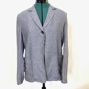 J Jill Linen Jacket XS Blue Gray Blazer Lagenlook. Slouchy Pockets. Long Sleeve - Picture 1 of 9