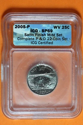 2005-P ICG SP69 Satin Finish West Virginia Washington Quarter 25c #B38774 - Image 1 of 2