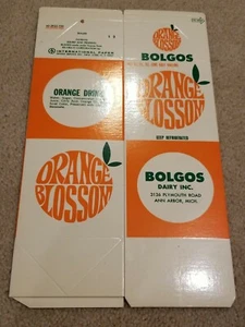 VINTAGE UNUSED BOLGOS DAIRY ORANGE BLOSSOM 64 Ounce CARTON ANN ARBOR MICHIGAN - Picture 1 of 3