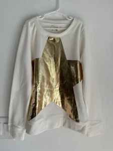 NWT Crewcuts Girl Sz 12 Ivory Gold Foil Star Long Sleeve Round Neck Top - Picture 1 of 6