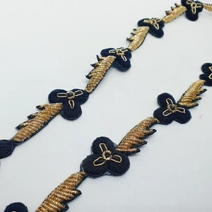 18mm Black gold Beaded Braid Applique embroidered ribbon trimming - Picture 1 of 2