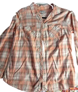 Croft & Barrow Womens Button Up Shirt Peach and Cream Plaid Flannel Medium - Picture 1 of 7