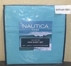 NAUTICA Soft 100% Cotton 4-piece KING Sheet Set Aqua Blue NIP Brand New - Picture 1 of 3