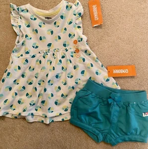 NWT Girls 2T Gymboree “Hop 'n Roll” Cotton Knit TEAL/WHITE Geo TOP+BUBBLE SHORTS - Picture 1 of 3