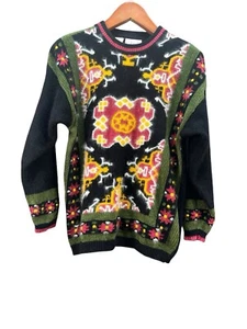 Vintage Rafaella Petites Sz M Rabbit Hair & Angora Lambswool Sweater Boho Tribal - Picture 1 of 7