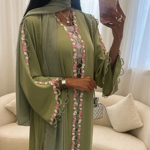 Flower Embroidery Open Abaya Cardigan Women Muslim Long Maxi Dress Kaftan Dubai - Picture 1 of 19