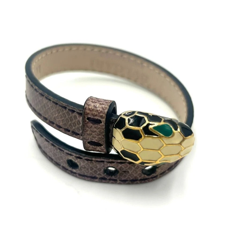 BVLGARI Serpenti Bracelet Bangle Leather Snake Brown Cross Fashion Accessories - Image 1 of 4