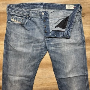 Diesel Jeans Men 36x34 Blue Zathan Bootcut Western Made Italy Raw Hem 31" 0073H - Picture 1 of 13