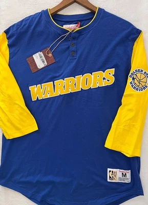 NWT Mitchell & Ness Golden State Warriors Spell Out HWC Henley Shirt Medium 3/4 - Image 1 of 4
