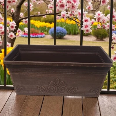 15" Laurel Window Box Trough Planter – Brushed Butterscotch Plastic Flower Pot | - Image 1 of 4