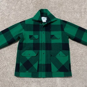 VTG Johnson Woolen Mills Jacket Mens 3XL Green Black Mackinaw Buffalo Plaid Wool - Picture 1 of 16