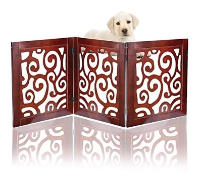 Puerta de seguridad para mascotas para perros - independiente y plegable - madera decorativa con pergamino... Foto 1 de 3