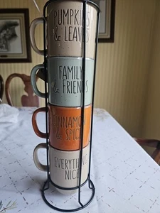 4 Piece 14 oz Ceramic Mug Set w/Rack - Picture 1 of 2