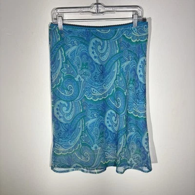 Falda midi vintage años 90 estampado cachemir talla grande azul cintura elástica tiro bajo Foto 1 de 4