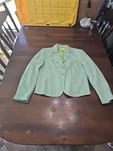 Talbots Womens Blazer Jacket Size 12 Wool Blend Tweed Office Corp Green White - Picture 1 of 3