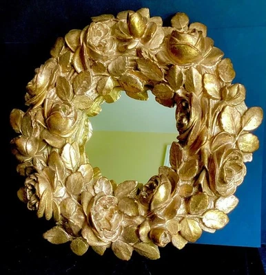 "CORONA COMPUESTA ORO DORADO 12"" ESPEJO ROSAS" Foto 1 de 4