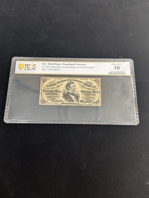 1863 25 Cent Fractional, 3rd Issue, Fr. 1294, Green Rev., PCGS 30 Very Fine! - Image 1 of 4