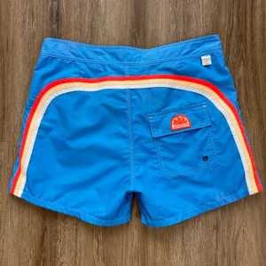 SUNDEK Mens Trunks Swim Shorts Size 31 Mesh Lined Blue Surf Satin - Picture 1 of 14