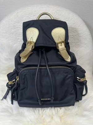 Burberry Color Scheme Negro X Dorado Nylon Mochila Mujer Bolso Accesorio Original C Foto 1 de 4