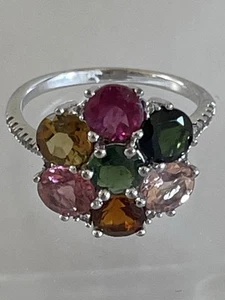 Multicolour Silver Ring flower cocktail ring - Picture 1 of 3