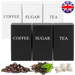 3Pc Tea Coffee Sugar Canisters Set ~Airtight Lids Iron Coffee Sugar Containers - Picture 1 of 13