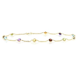 14K Yellow Gold Round Shaped Gemstone Anklet Bracelet 9 Inches   - Picture 1 of 3