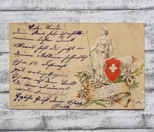 AK Helvetia Schweiz Wappen St. Jacob Prägedruck Edelweiss Postkarte Vintage Deko - Picture 1 of 2