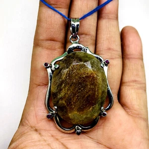 38 Gms Certified Natural Unheated Sapphire Huge 925 Sterling Silver Pendant - Picture 1 of 11