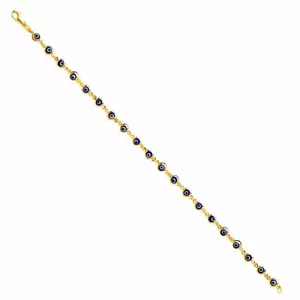 Bracciale Bracciale Oro Giallo Solido 14k Blu Malocchio Bracciale Mal d'Occhio Blu Oro Solido - Foto 1 di 1