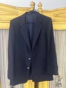 Vintage Christian Dior 38R USA Made Dark Navy Pickstripe 100%Wool 2Btn Blazer - Picture 1 of 10