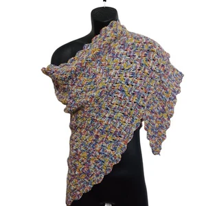 Handmade Crocheted Shawl Triangle Multicolor Grannycore, Cottagecore, Retro - Picture 1 of 10