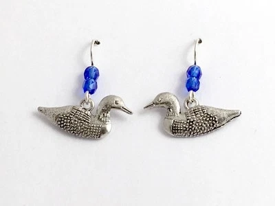 Pendientes colgantes loon peltre y plata de ley-pájaro-lobos, pájaros, buzo, acuático Foto 1 de 2