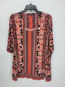 Roz and Ali Top Womens Plus 3X Colorful Floral Stripe Boxy Dolman Sleeve Artsy - Picture 1 of 10