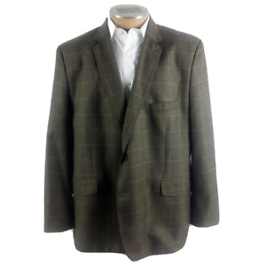 Haggar Mens Blazer 50R Brown Polyester Blend Plaid 2 Button Double Vented Jacket