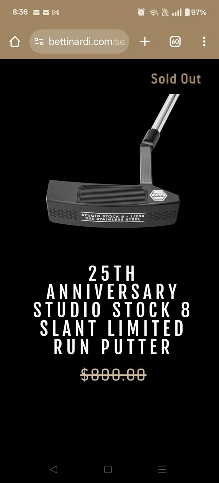 New Bettinardi Tour Issue SS8 25th Anniversary putter headcover T Hive 35 inch - Image 1 of 4