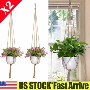 2 Pack Garden Plant Hanger Macrame Hanging Planter Basket Rope Pot Holder Decor - Picture 1 of 10