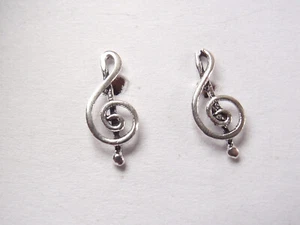 Treble Clef 925 Sterling Silver Stud Earrings music musician compose - Picture 1 of 3