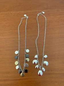 VTG LC Liz Claiborne Signed Multi-tone Necklaces Lot of 2 Silver Tone 10” Chains - Picture 1 of 6