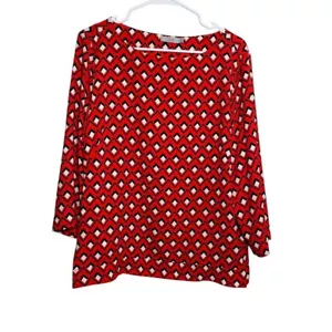 Dalia Blouse Women's XL Geometric Round Neck 3/4 Sleeve Colorful Preppy - Picture 1 of 11