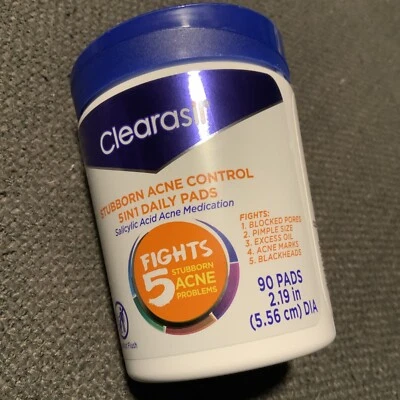 90件装Clearasil 5合1日常清洁药物垫顽固痤疮控制 — 第 1/4 张图片