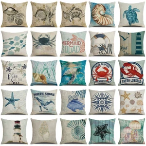Nautical Ocean Starfish Shell Pillow Case Crab Sea Turtle Seahorse Cushion Cover - Picture 1 of 134