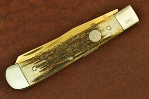 BOKER TREE BRAND SOLINGEN GERMANY TOASTED STAG TRAPPER KNIFE GOLD BLADES (22595) - Picture 1 of 7