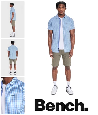 Bench Mens Cotton Shirt Top Size M Short Sleeves Casual Blue Check Boys - Image 1 of 4