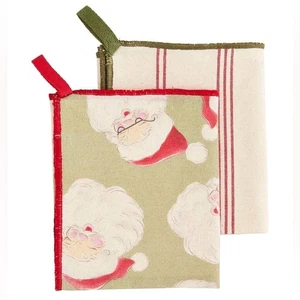 NEU Mud Pie Weihnachten Handtuch Set 100 % Baumwolle Santa, 16 1/2" x 26" - Bild 1 von 3