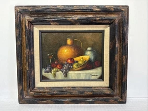 Bodegón firmado por Frank Lean manzana pera uvas cuenco jarra vidrio 8x10 enmarcado - Imagen 1 de 24