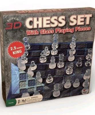 NUEVO Juego de ajedrez Cardinal Super 3D con piezas de juego de vidrio transparente y esmerilado 2,5” King Foto 1 de 4