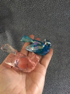 Vtg Mosser Glass Bird Figurine Lot PINK ART GLASS Blue Iridescent Songbird Lot 2 - Picture 1 of 12