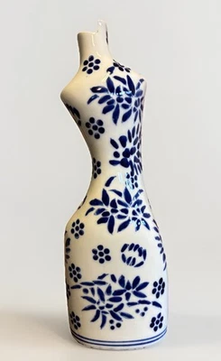 Vintage Blue & White Porcelain Female-Form, Torso Vase - Image 1 of 4