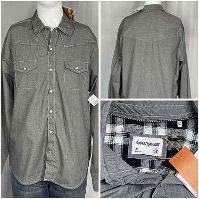 Sovereign Code Men's XL Gray Black Pearl Snap Button Up Shirt  New NWT - Image 1 of 4