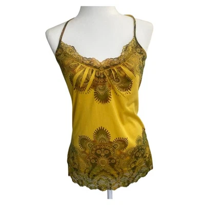 Tejedores Mandala Estampado Floral Cami Talla M Color Dorado/Amarillo Borde de Encaje Foto 1 de 4